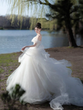 Elegant Ball Gown Off The Shoulder Tulle Long Wedding Dresses HZ1024