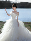 Elegant Ball Gown Off The Shoulder Tulle Long Wedding Dresses HZ1024