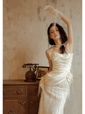 Gorgeous Mermaid Strapless Satin Tulle Lace Tassel With Gloves Long Wedding Dresses HZ1024