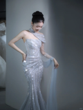 Glitter Mermaid Strapless Tulle Sequin Long Wedding Dresses HZ1024