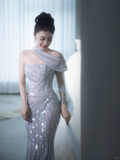 Glitter Mermaid Strapless Tulle Sequin Long Wedding Dresses HZ1024