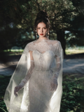 Dreamy Mermaid Strapless Tulle Lace Beaded Long Wedding Dresses HZ1024