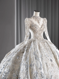 Timeless Ball Gown Tulle Lace Sequin Beaded Long Sleeves Long Wedding Dresses HZ1024