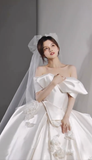 Elegant Ball Gown Off The Shoulder Satin Applique Long Wedding Dresses HZ1024