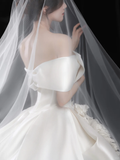 Elegant Ball Gown Off The Shoulder Satin Applique Long Wedding Dresses HZ1024