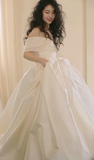 Classy Ball Gown Off The Shoulder Satin Long Wedding Dresses HZ1024
