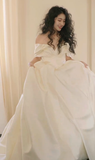 Classy Ball Gown Off The Shoulder Satin Long Wedding Dresses HZ1024