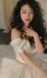 Classy Ball Gown Off The Shoulder Satin Long Wedding Dresses HZ1024