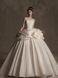 Elegant Ball Gown Strapless Satin Long Wedding Dresses HZ1024