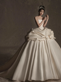 Elegant Ball Gown Strapless Satin Long Wedding Dresses HZ1024