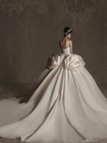 Elegant Ball Gown Strapless Satin Long Wedding Dresses HZ1024