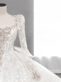 Timeless Ball Gown Tulle Lace Sequin Long Sleeves Long Wedding Dresses HZ1024