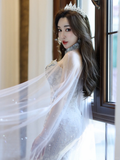 Dreamy Mermaid Strapless Satin Tulle Sequin Long Wedding Dresses HZ1024