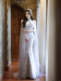 Dreamy Mermaid Strapless Satin Tulle Sequin Long Wedding Dresses HZ1024