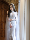 Dreamy Mermaid Strapless Satin Tulle Sequin Long Wedding Dresses HZ1024