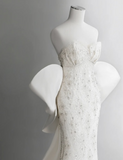Chic Mermaid Strapless Satin Lace Beaded Back With Bow Long Wedding Dresses HZ1024