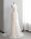Elegant Mermaid Off The Shoulder Satin Tulle Lace Long Wedding Dresses HZ1024
