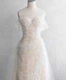 Elegant Mermaid Off The Shoulder Satin Tulle Lace Long Wedding Dresses HZ1024