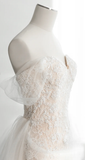 Elegant Mermaid Off The Shoulder Satin Tulle Lace Long Wedding Dresses HZ1024