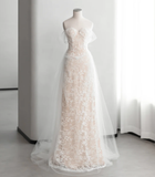 Elegant Mermaid Off The Shoulder Satin Tulle Lace Long Wedding Dresses HZ1024