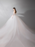 Elegant Ball Gown Strapless Tulle Lace Bow With Gloves Long Wedding Dresses HZ1024