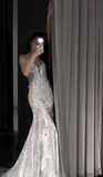 Gorgeous Mermaid Strapless Satin Tulle Beaded Long Wedding Dresses HZ1024