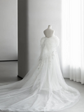 Dreamy White Mermaid Strapless Satin Tulle Sequin Beaded Long Wedding Dresses HZ1024