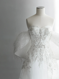 Dreamy White Mermaid Strapless Satin Tulle Sequin Beaded Long Wedding Dresses HZ1024