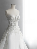 Dreamy White Mermaid Strapless Satin Tulle Sequin Beaded Long Wedding Dresses HZ1024