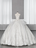 Timeless Ball Gown Strapless Tulle Lace Sequin Beaded Long Wedding Dresses HZ1024