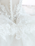 Pretty Mermaid V Neck Tulle Sequin Beaded Long Wedding Dresses HZ1024