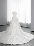 Pretty Mermaid V Neck Tulle Sequin Beaded Long Wedding Dresses HZ1024
