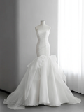 Eelgant Mermaid Strapless Tulle Chiffon Long Wedding Dresses HZ1024