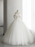 Classy Ball Gown Off The Shoulder Satin Tulle Bedaed Long Wedding Dresses HZ1024
