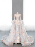 Gorgeous Mermaid Tulle Lace Sequin Beaded Long Sleeves Long Wedding Dresses HZ1024