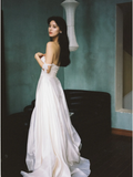 Elegant A Line Off The Shoulder Satin Lace Long Wedding Dresses HZ1024