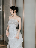 Timeless Mermaid Strapless Satin Sequin Beaded Long Wedding Dresses HZ1024