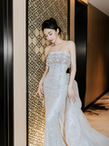 Timeless Mermaid Strapless Satin Sequin Beaded Long Wedding Dresses HZ1024