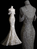 Dreamy Mermaid Off The Shoulder Sequin Beaded Long Wedding Dresses HZ1024