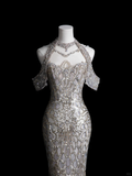 Dreamy Mermaid Off The Shoulder Sequin Beaded Long Wedding Dresses HZ1024