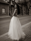Elegant A Line Strapless Tulle Long Wedding Dresses HZ1024
