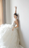 Pretty Ball Gown Strapless Tulle Lace Long Wedding Dresses HZ1024