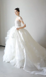 Pretty Ball Gown Strapless Tulle Lace Long Wedding Dresses HZ1024