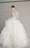 Pretty Ball Gown Strapless Tulle Lace Long Wedding Dresses HZ1024