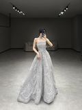 Chic Ball Gown Strapless Satin Applique Long Wedding Dresses HZ1024
