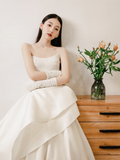 Eelgant Ball Gown Strapless Satin Applique With Gloves Long Wedding Dresses HZ1024