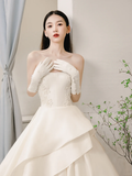 Eelgant Ball Gown Strapless Satin Applique With Gloves Long Wedding Dresses HZ1024