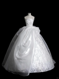 Classy Ball Gown Strapless Satin Lace Sequin Long Wedding Dresses HZ1024
