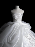 Classy Ball Gown Strapless Satin Lace Sequin Long Wedding Dresses HZ1024