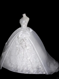 Classy Ball Gown Strapless Satin Lace Sequin Long Wedding Dresses HZ1024